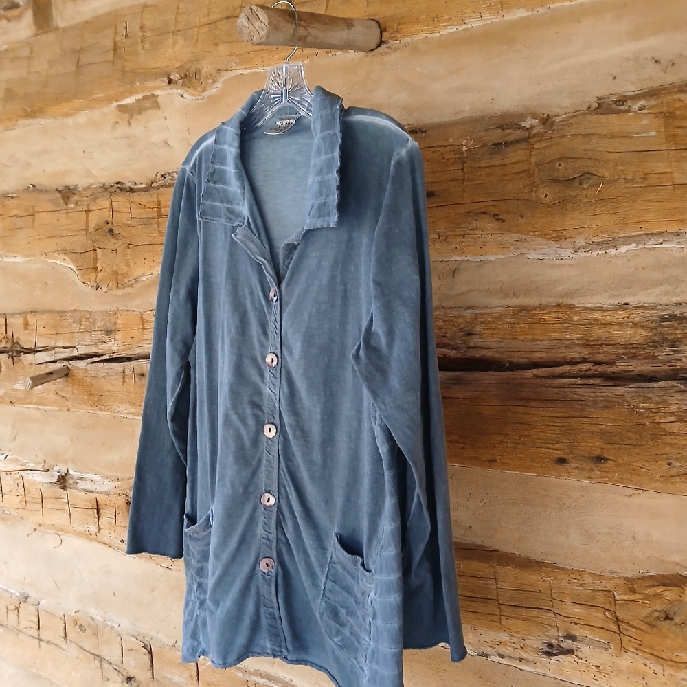 Parsley & Sage Slate Blue Long Sleeved Button Up Tunic Large - Picture 4 of 7